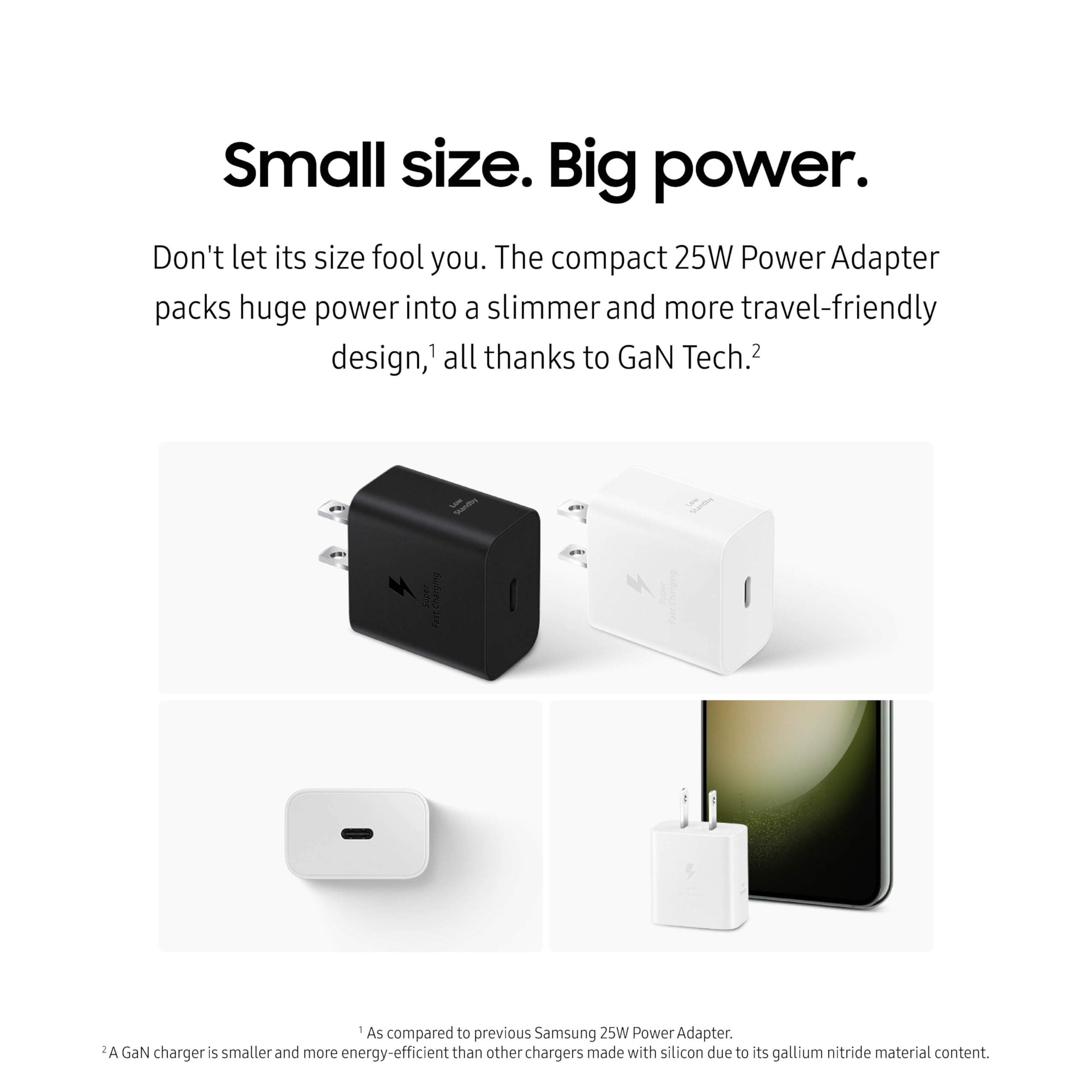 Samsung 25W wall charger supports SFC with compatible devices.