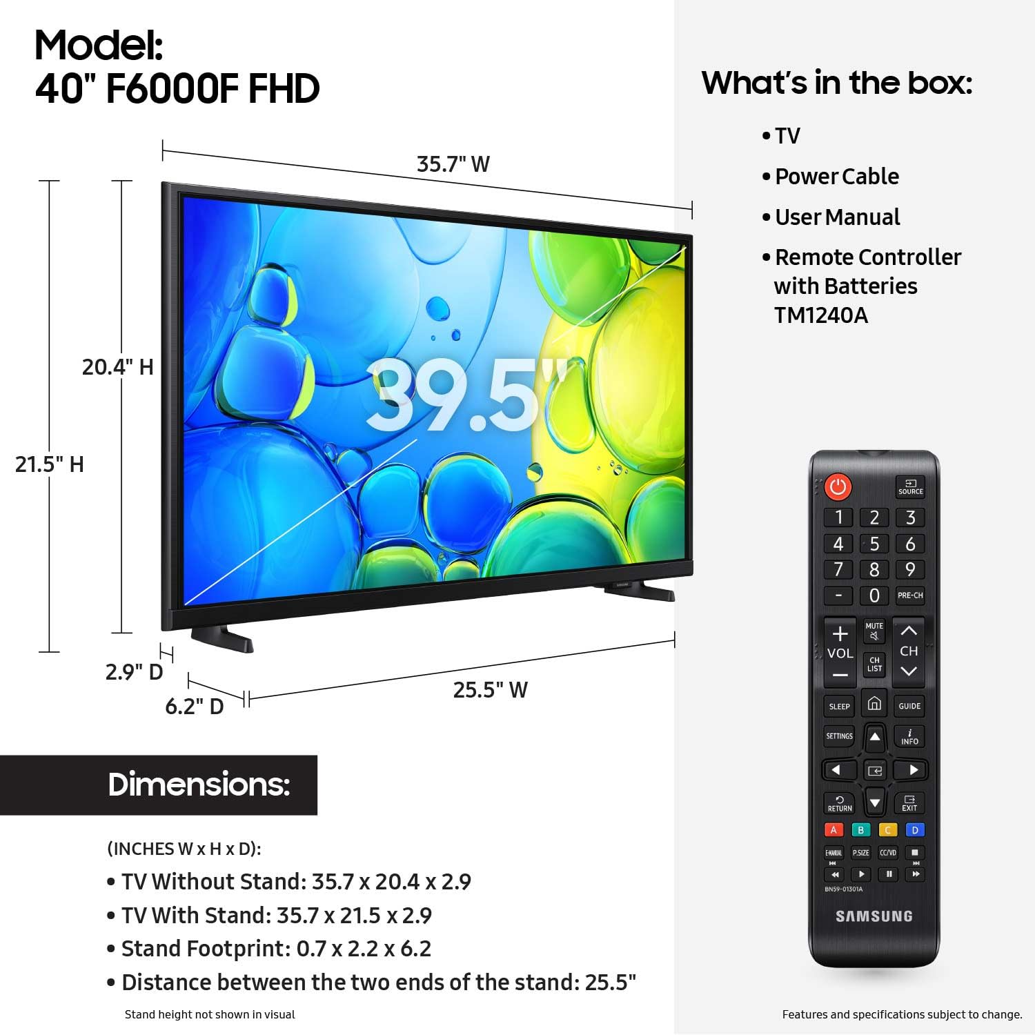 Samsung 40-inch Full HD TV slim bezel design for distraction-free viewing