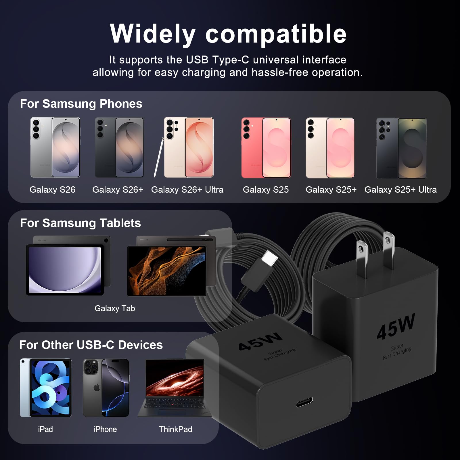 Galaxy devices pairing image showing fast 45W charging capability.