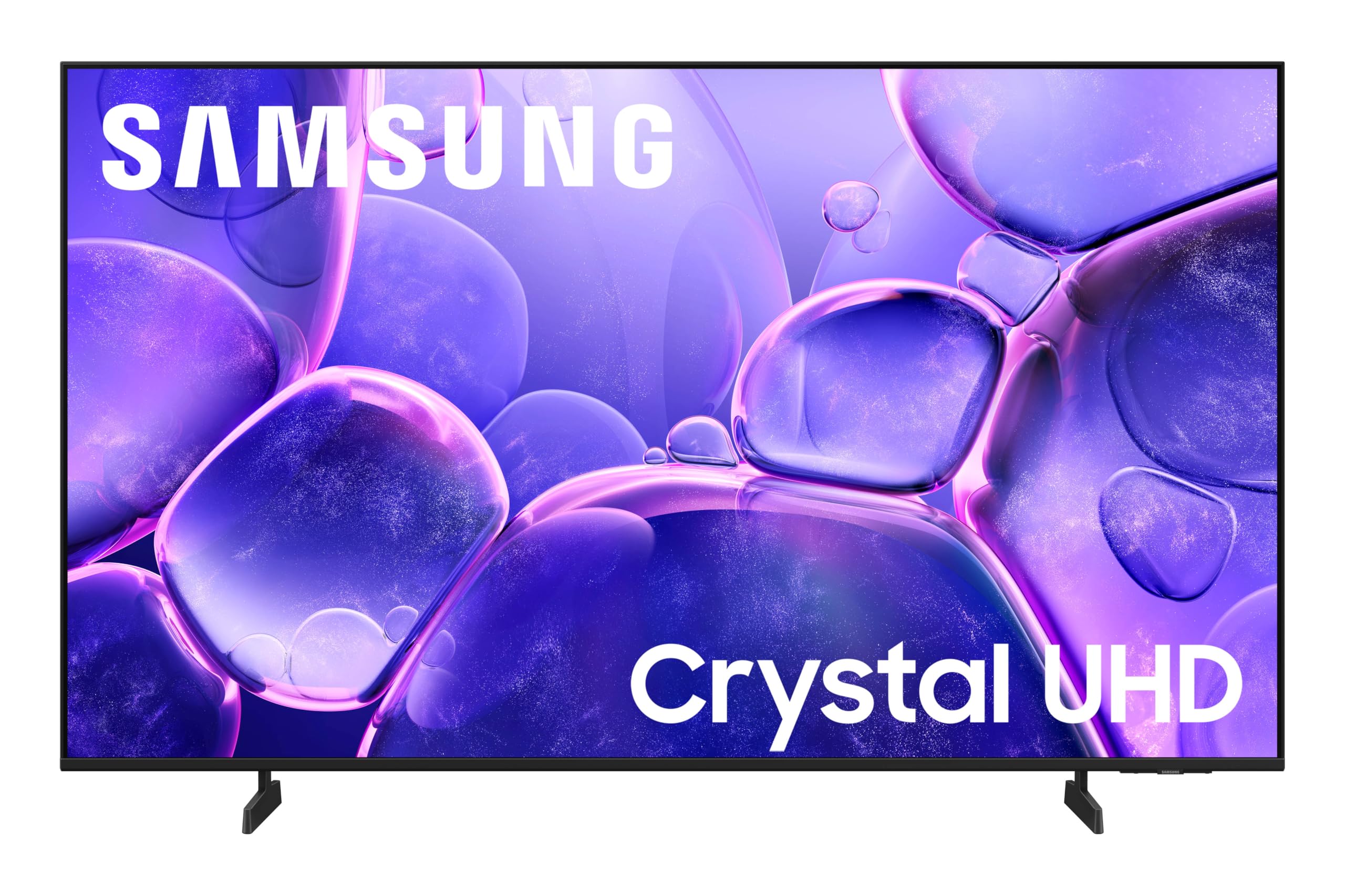 Samsung 55 inch Crystal UHD U8000F front view shows slim metal design for a sleek living room setup