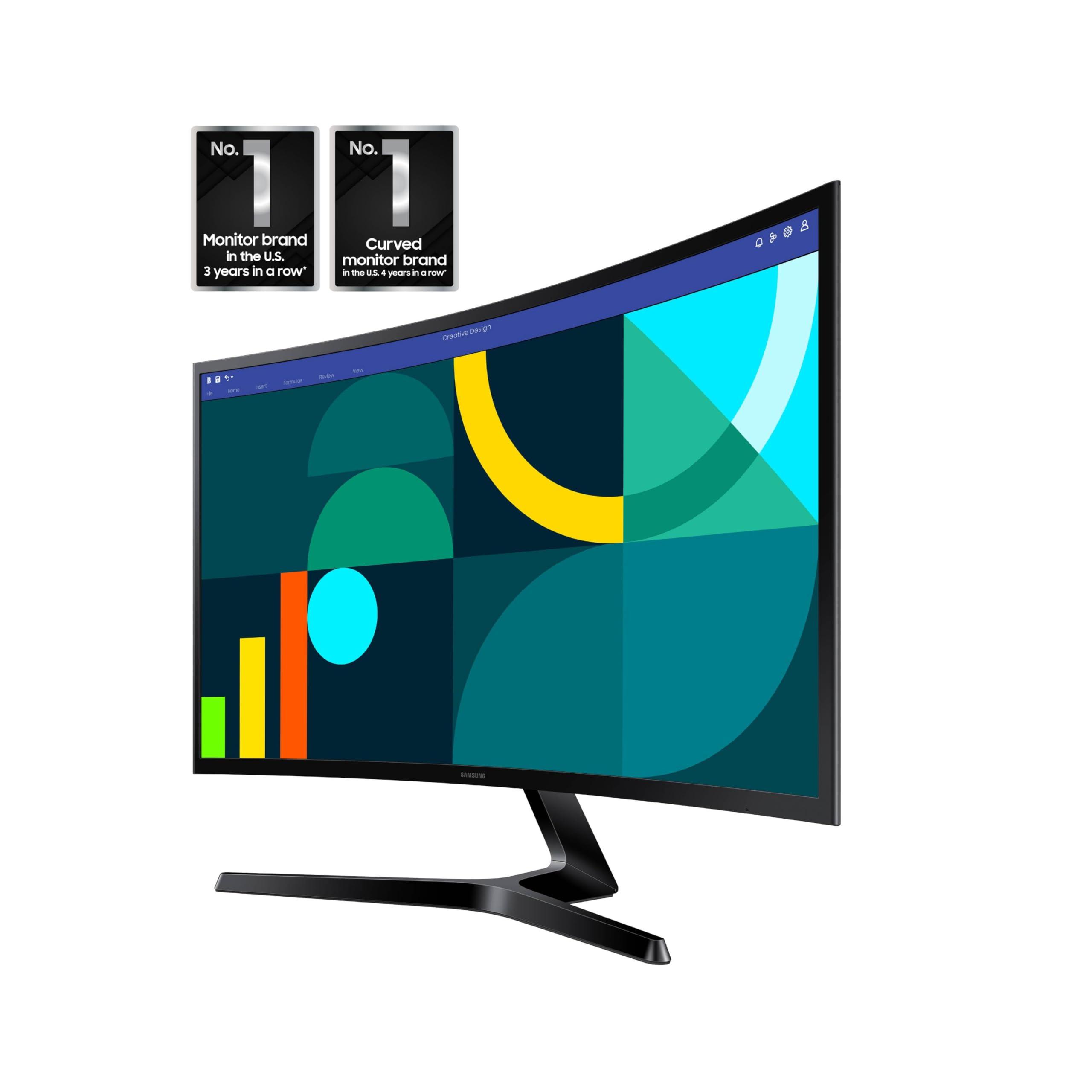 Samsung Essential S3 1800R curve emphasizes immersive viewing and depth.