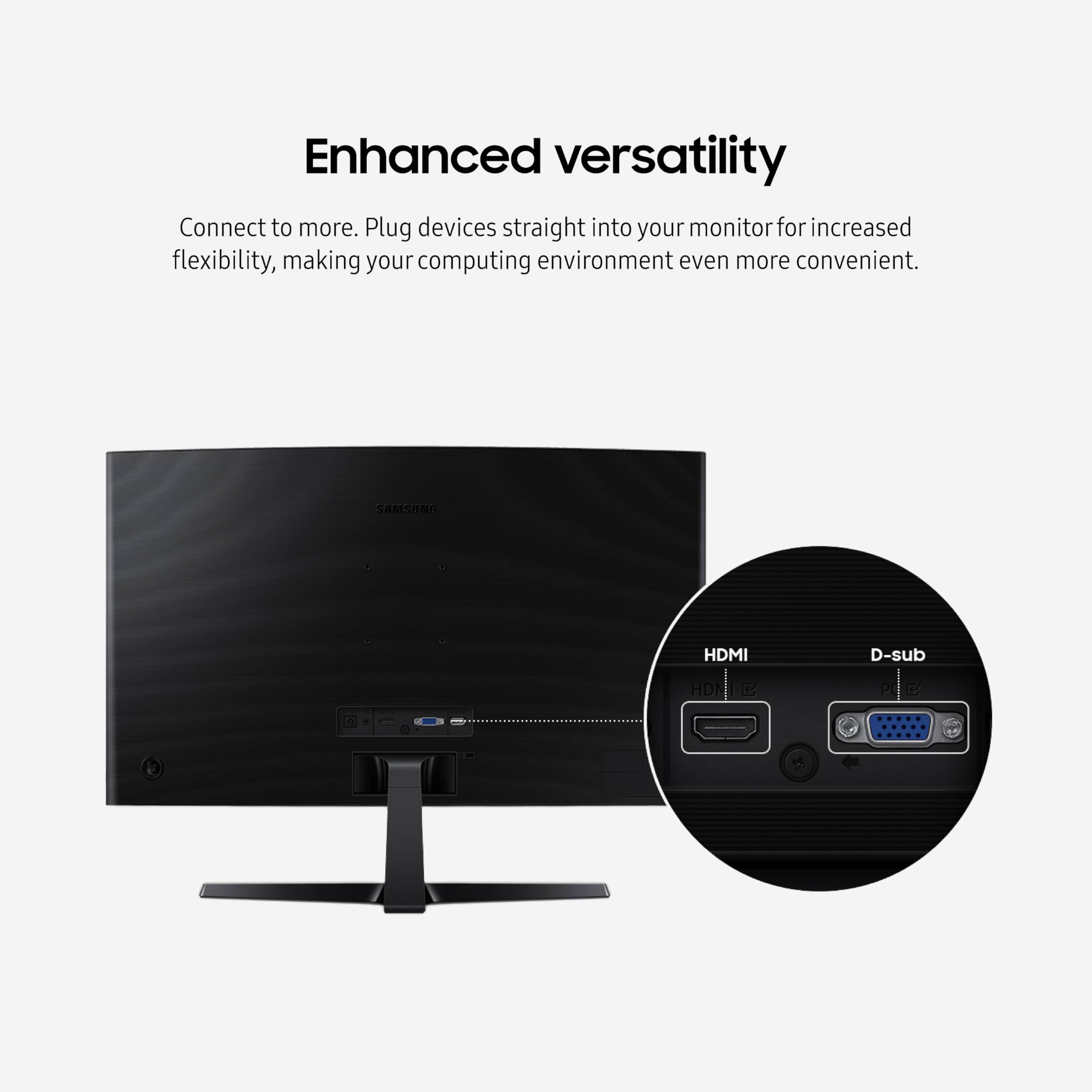 Samsung Essential S3 side ports enable tidy cable management.
