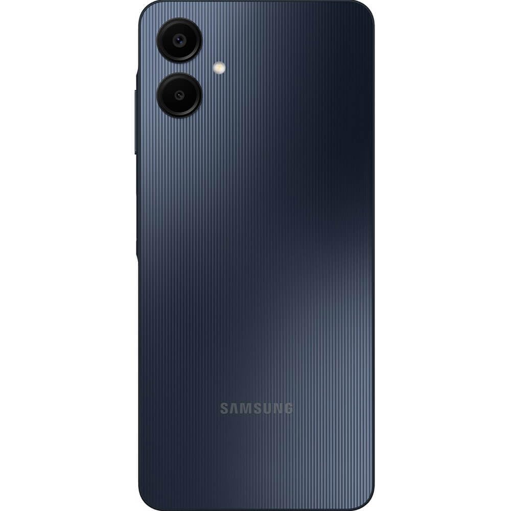 Samsung Galaxy A06 black finish with sleek, slim 8.0mm profile.