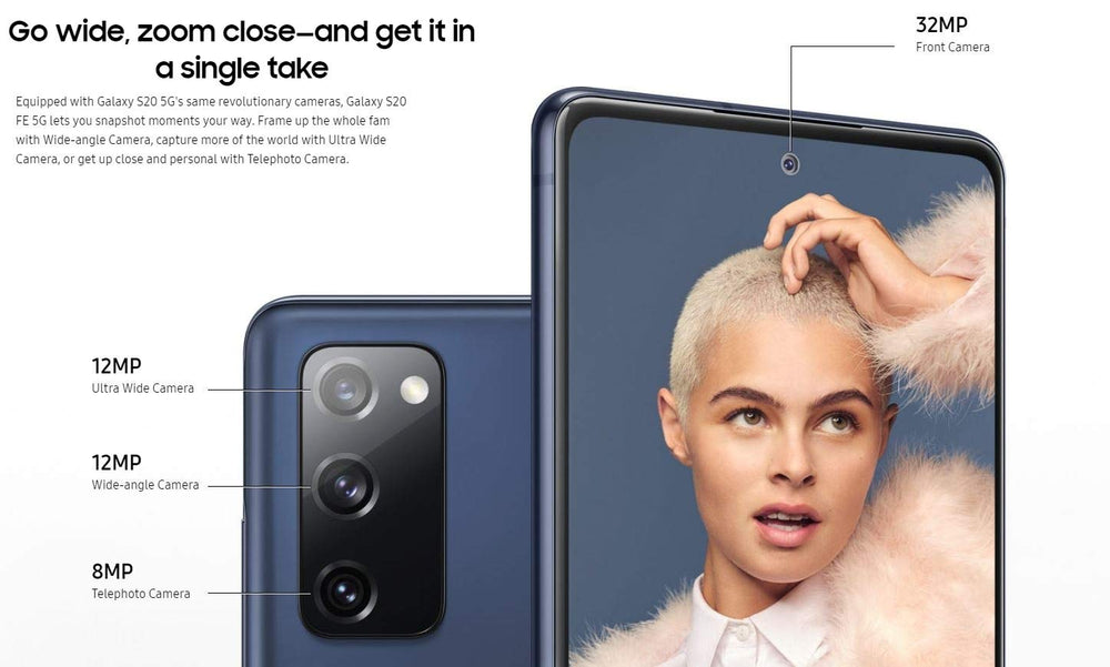 Samsung Galaxy S20 FE 5G Cloud Navy IP68 rating withstands splashes.