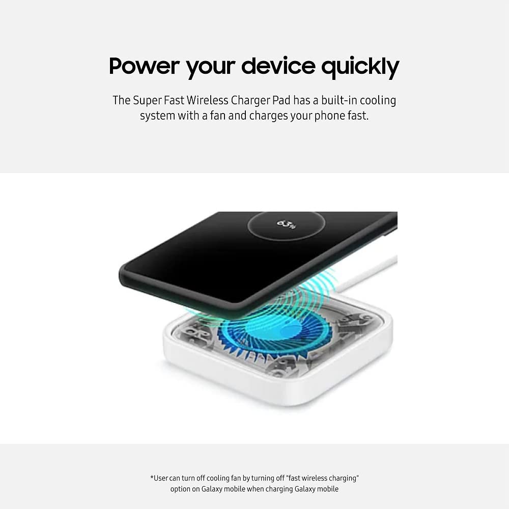 Samsung slim compact wireless pad fitting neatly on a bedside table