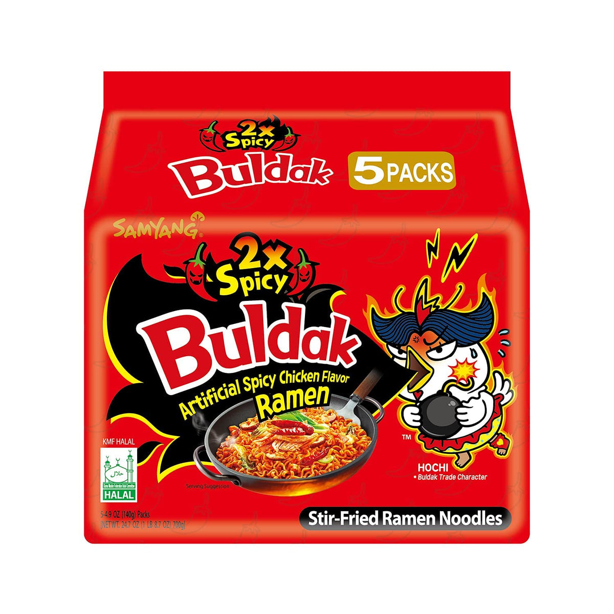 Samyang Buldak Hot Chicken Ramen pack of 5, fiery 2X spicy noodles for quick meals
