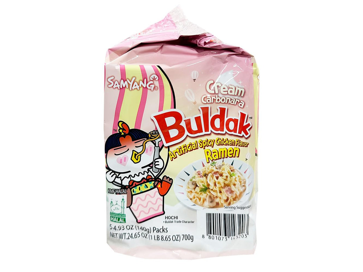 Samyang Buldak Cream Carbonara 5-pack front display for quick weeknight dinners