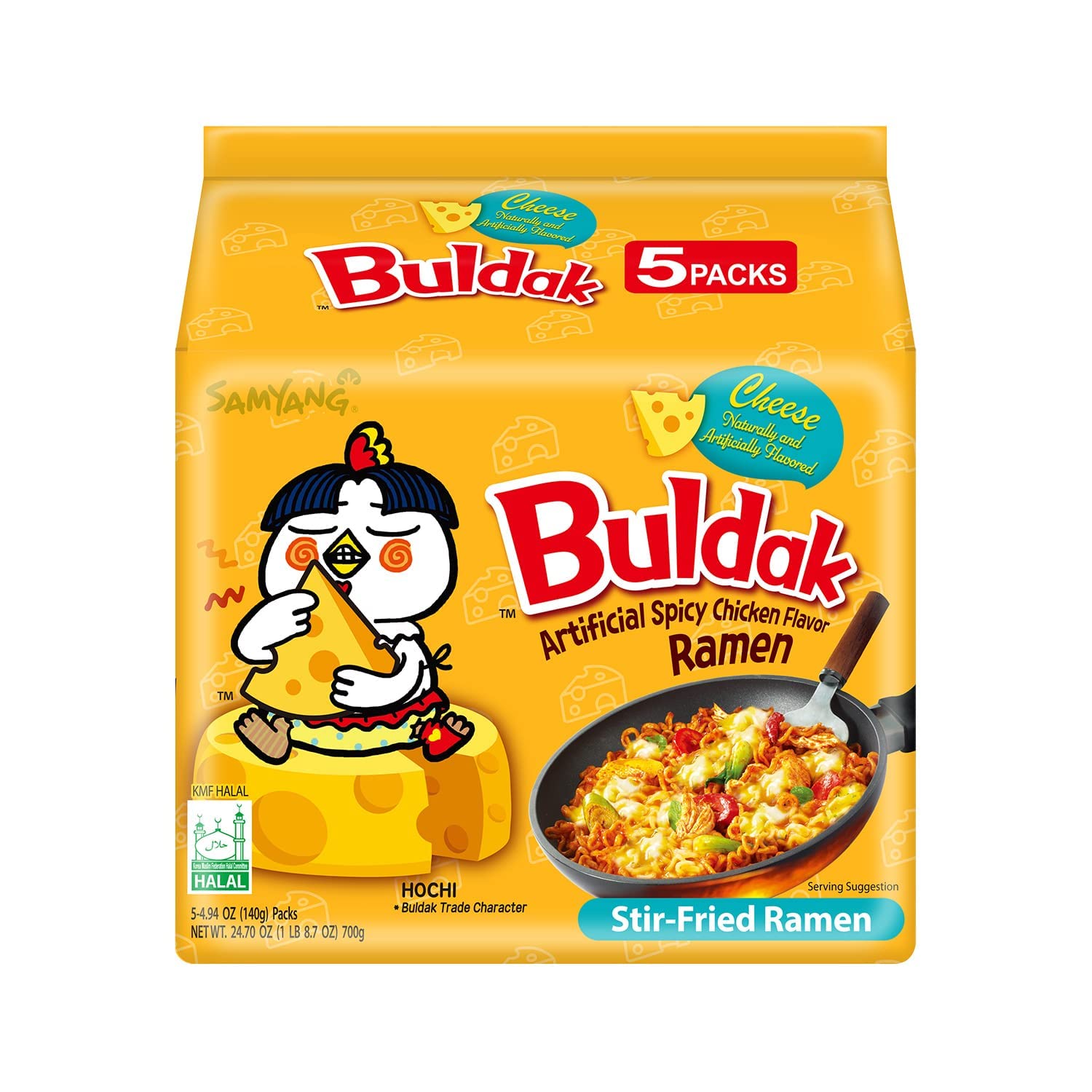 Samyang Buldak Spicy Ramen Cheese 5-pack, bold heat and rich cheese flavor to savor