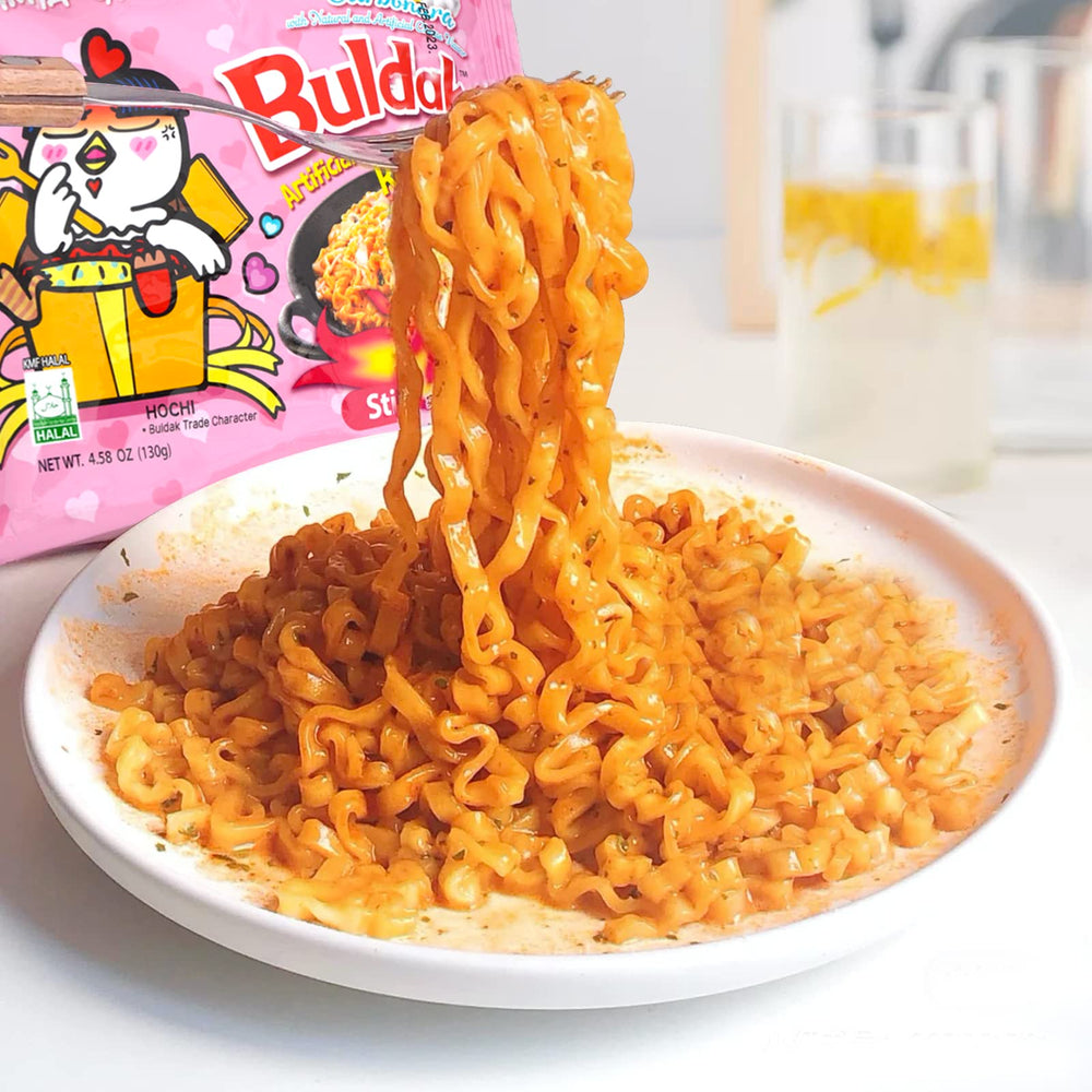 Samyang Carbonara Buldak ramen pack 3: savory carbonara-inspired noodles for busy nights.