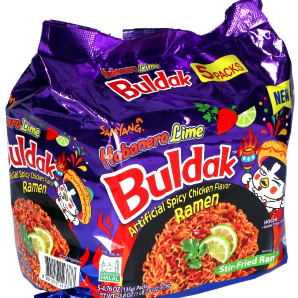 Samyang Habanero Lime Buldak Pack 5 hero image highlights bold heat for quick meals.