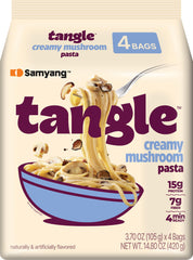 Samyang Tangle creamy mushroom linguine plate showcases rich earthy flavors.