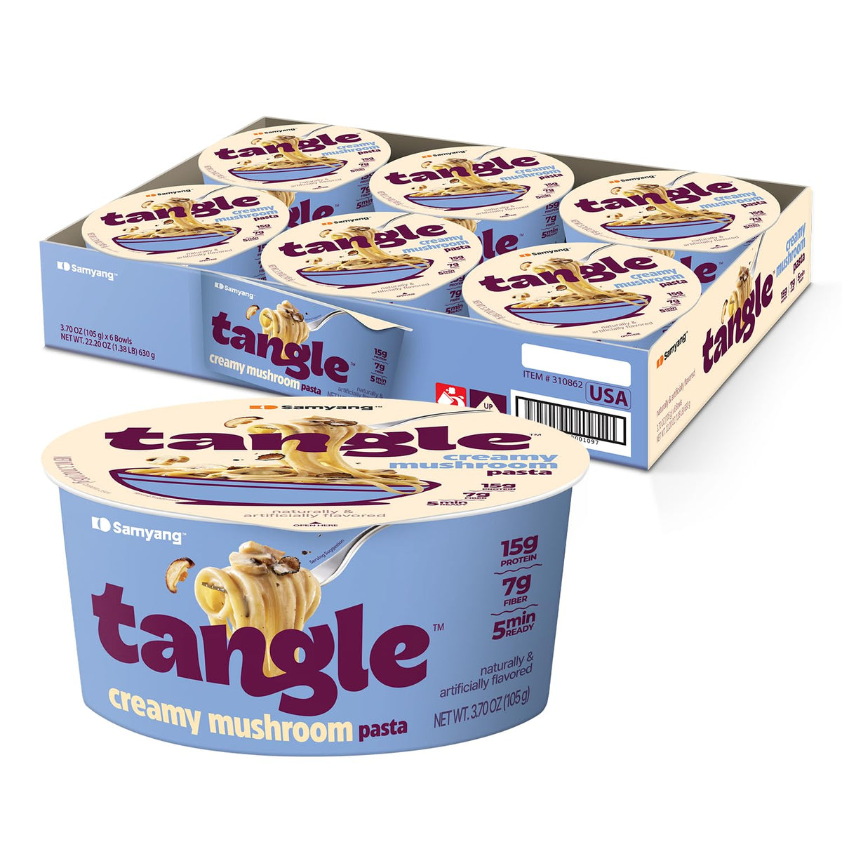 Samyang Tangle creamy mushroom linguine package, rich flavor profile for gourmet convenience.