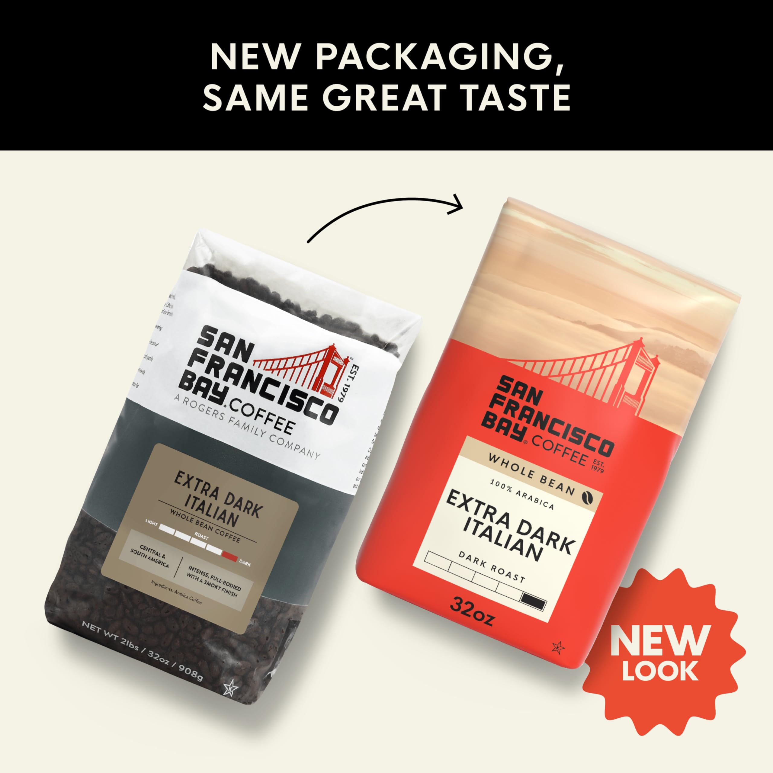 San Francisco Bay aroma steam rising from whole-bean coffee for fresh grind and flavor