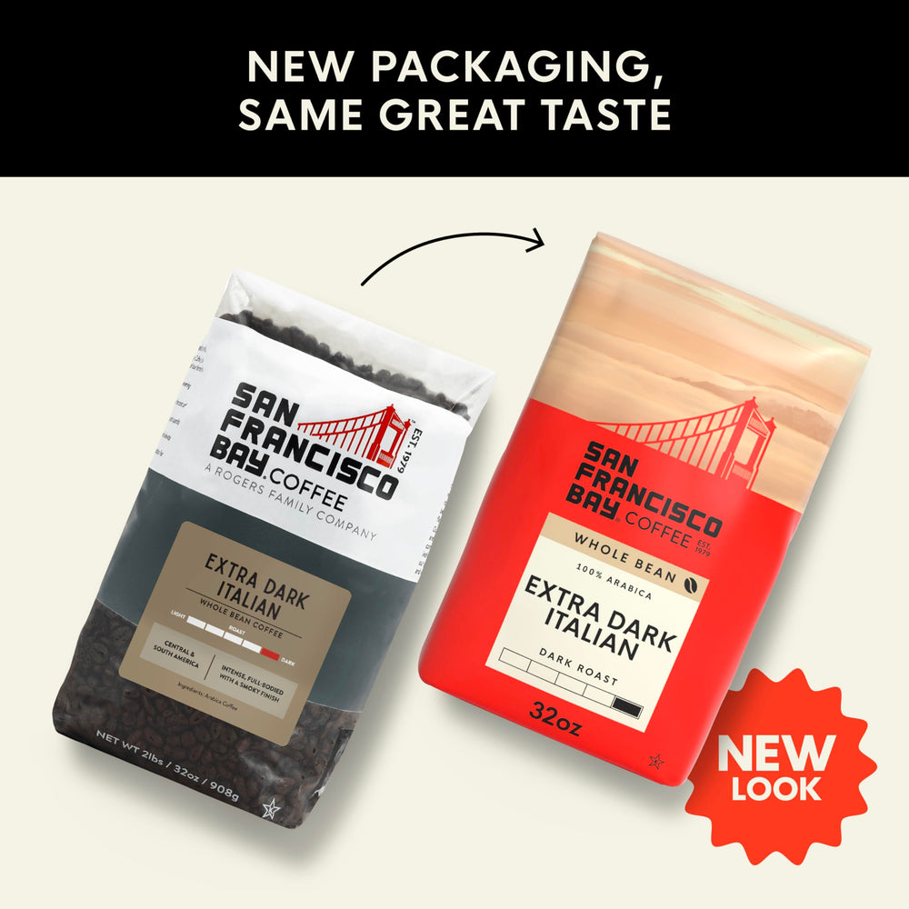 San Francisco Bay aroma steam rising from whole-bean coffee for fresh grind and flavor