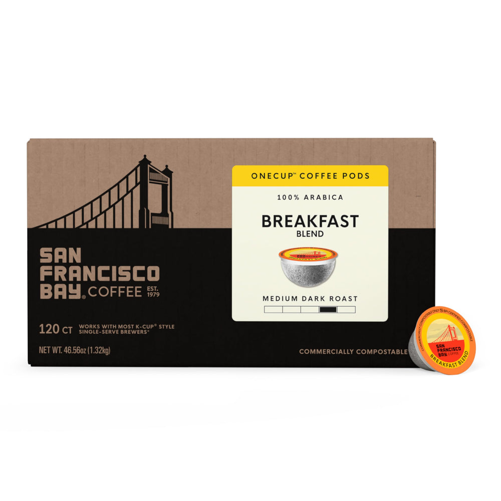 San Francisco Bay Breakfast Blend arabica beans deliver clean, balanced flavor.