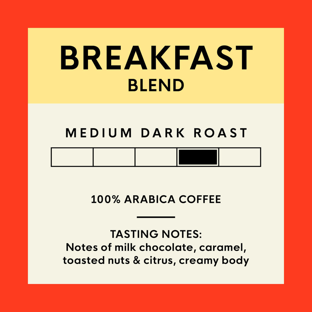 Notes of milk chocolate and caramel in Breakfast Blend.