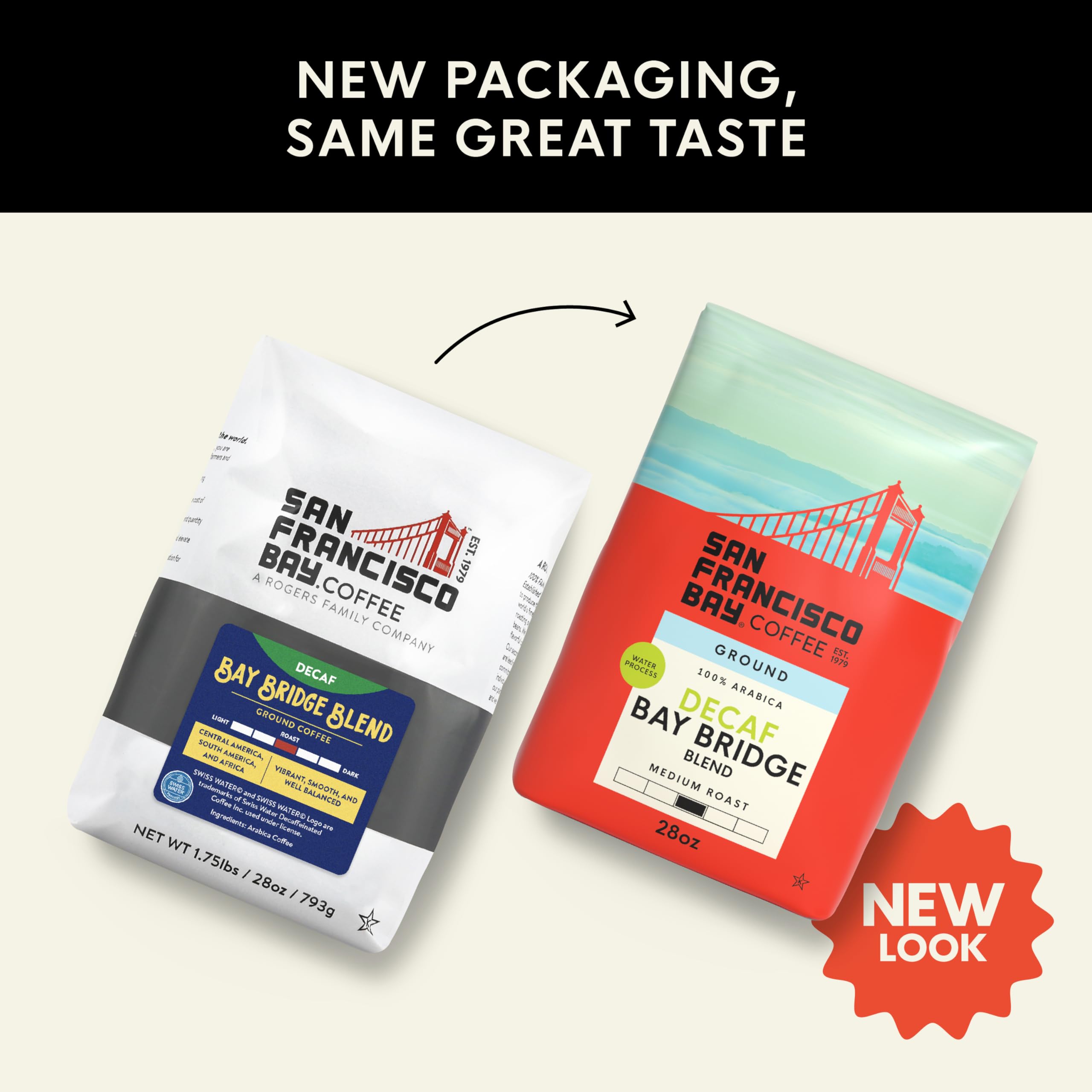 Steaming cup of Bay Bridge Blend decaf, offering a smooth, caffeine-free tasting experience.