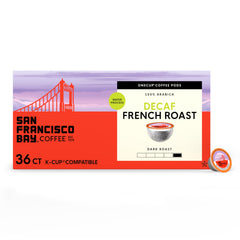 San Francisco Bay decaf French Roast pod showing bold roast flavor for a smooth evening.