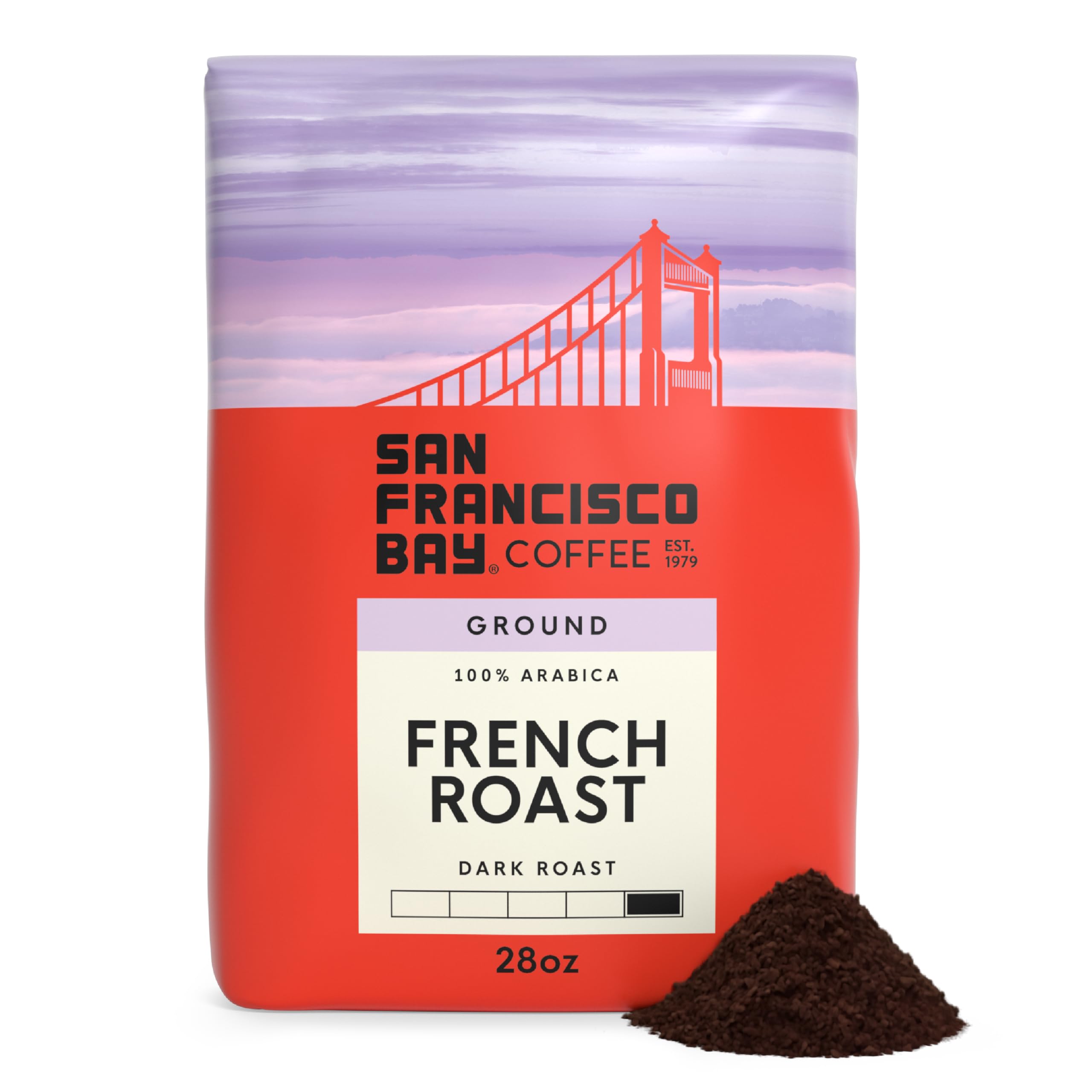 San Francisco Bay ground coffee French Roast bag delivers bold morning flavor.