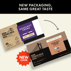 San Francisco Bay Hazelnut Creme pods stacked for a ready-to-brew routine.