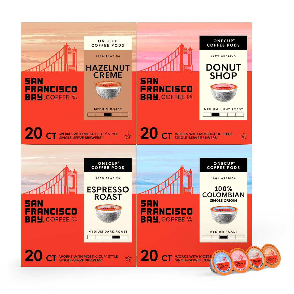 San Francisco Bay K-Cup variety-pack pods arranged for quick, flavorful mornings.
