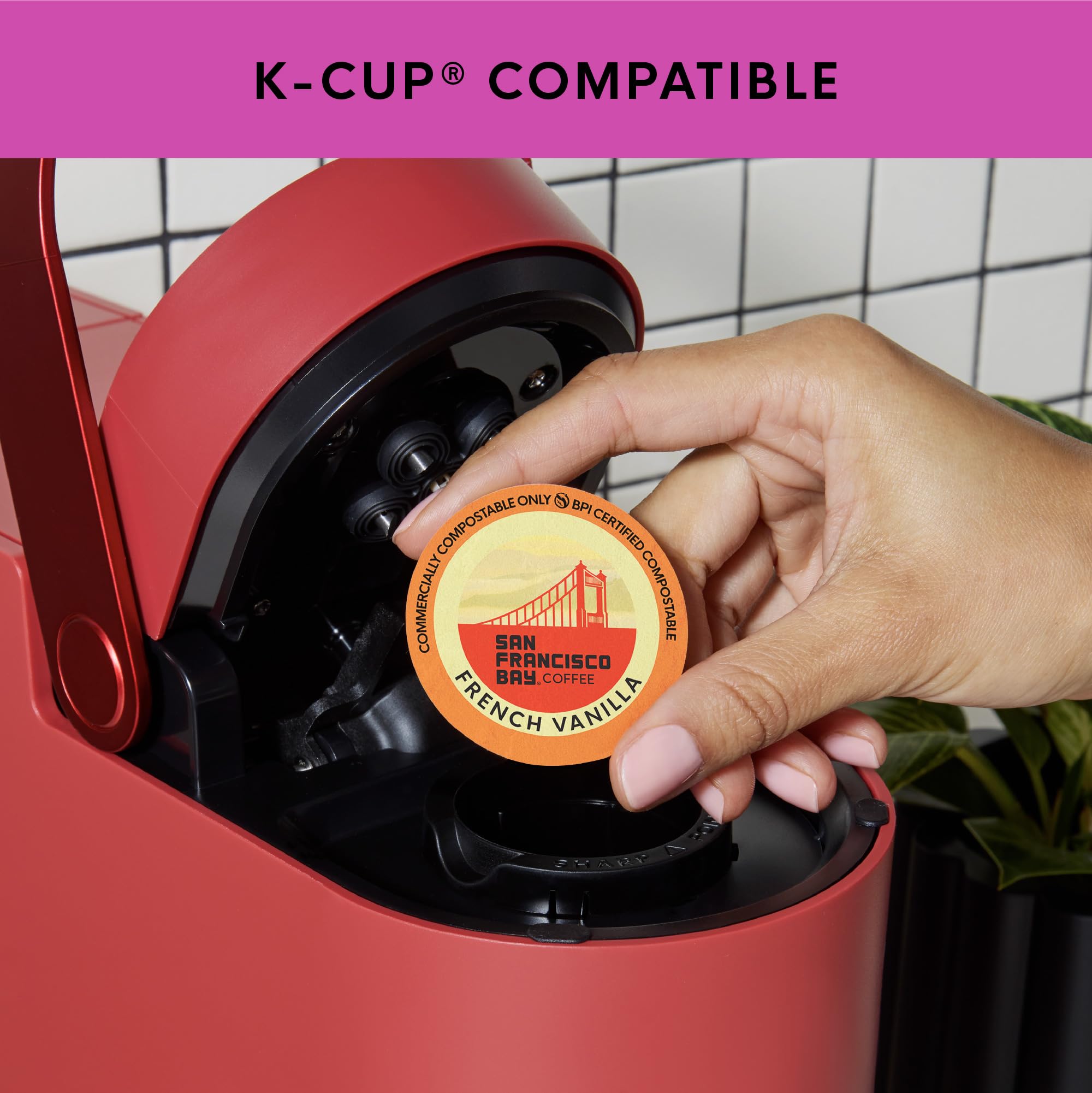 San Francisco Bay onecup pod image showing broad compatibility with most single-serve brewers.
