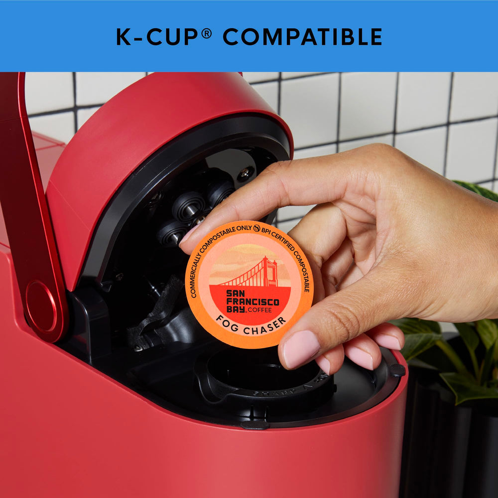 San Francisco Bay OneCup packaging close-up shows plant-based, compostable design.