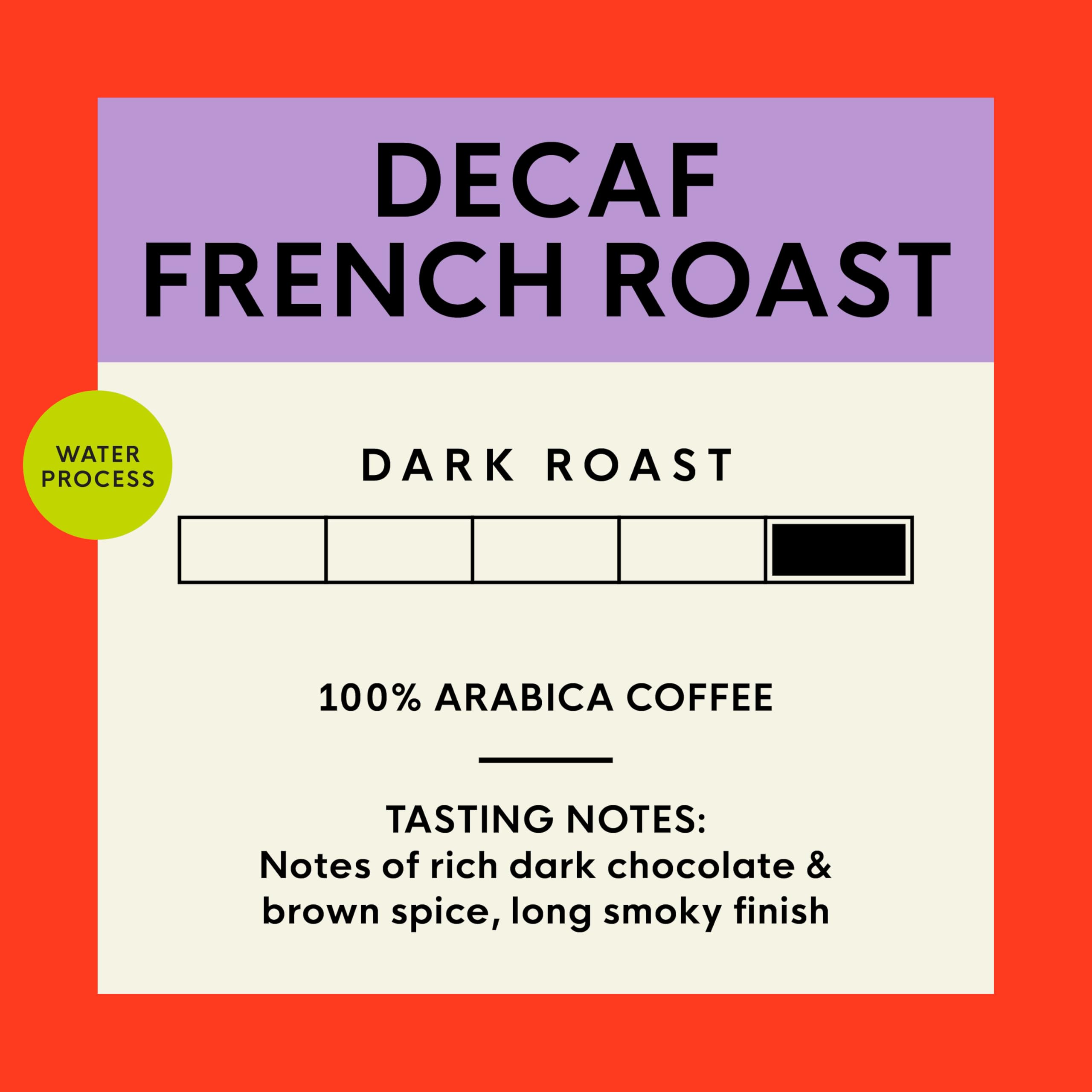 Swiss Water Process label on San Francisco Bay decaf bag highlights chemical-free decaffeination.