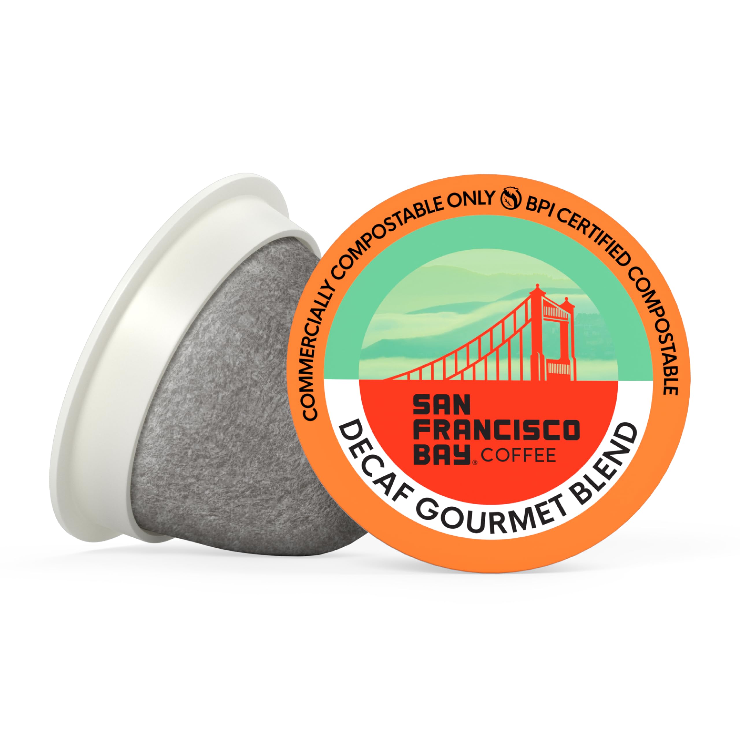 San Francisco Bay Swiss Water Process label highlights chemical-free decaffeination.