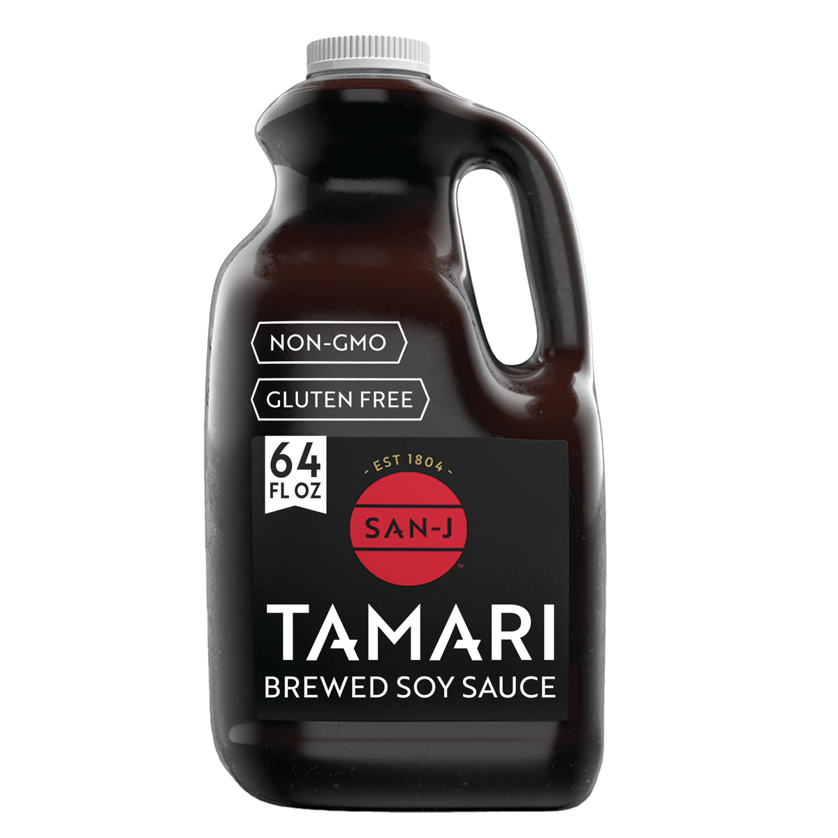 San-J gluten-free tamari bottle pour enhances savory umami in stir-fries.