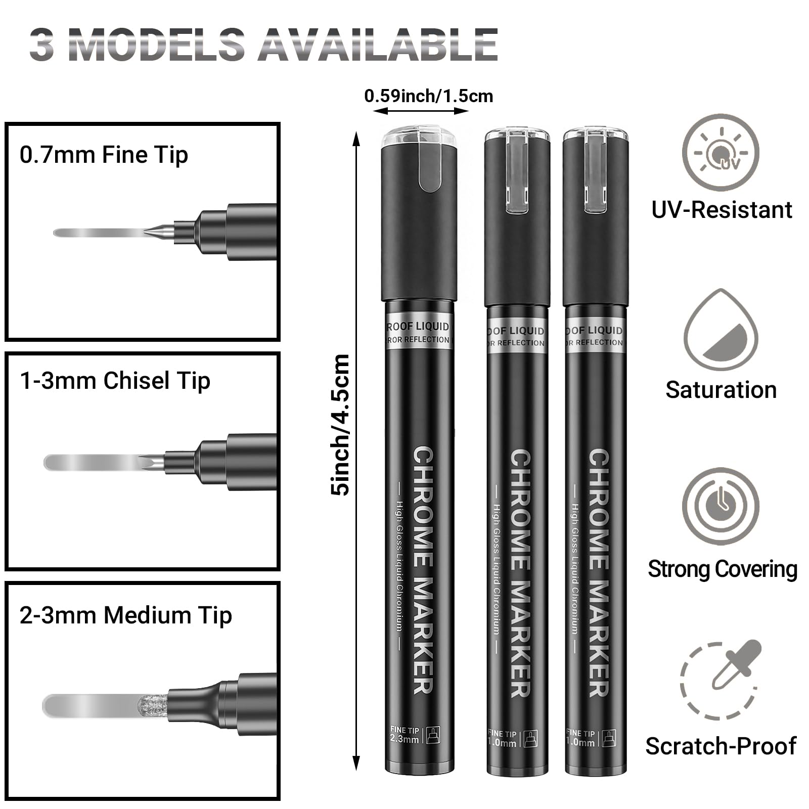 San Jeirie chrome marker with 1-3mm chisel tip for larger chrome surfaces.