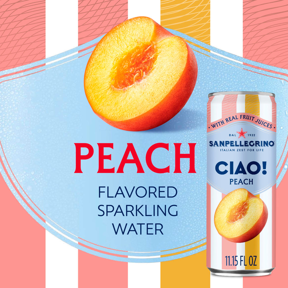 24-pack of San Pellegrino CIAO peach beverages ready for entertaining.