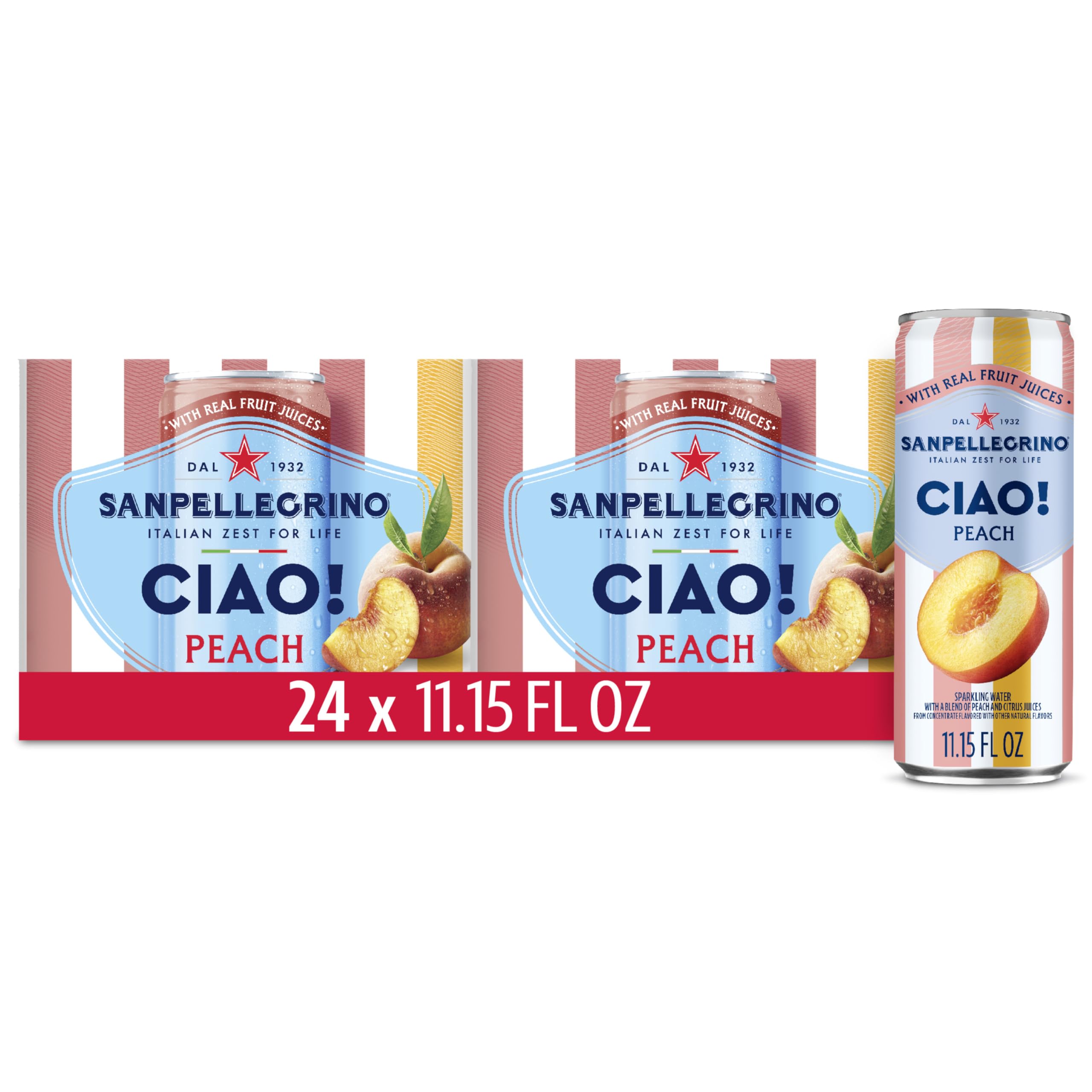 San Pellegrino CIAO peach bottle reveals real fruit juice notes.
