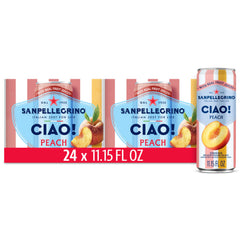 San Pellegrino CIAO peach bottle reveals real fruit juice notes.