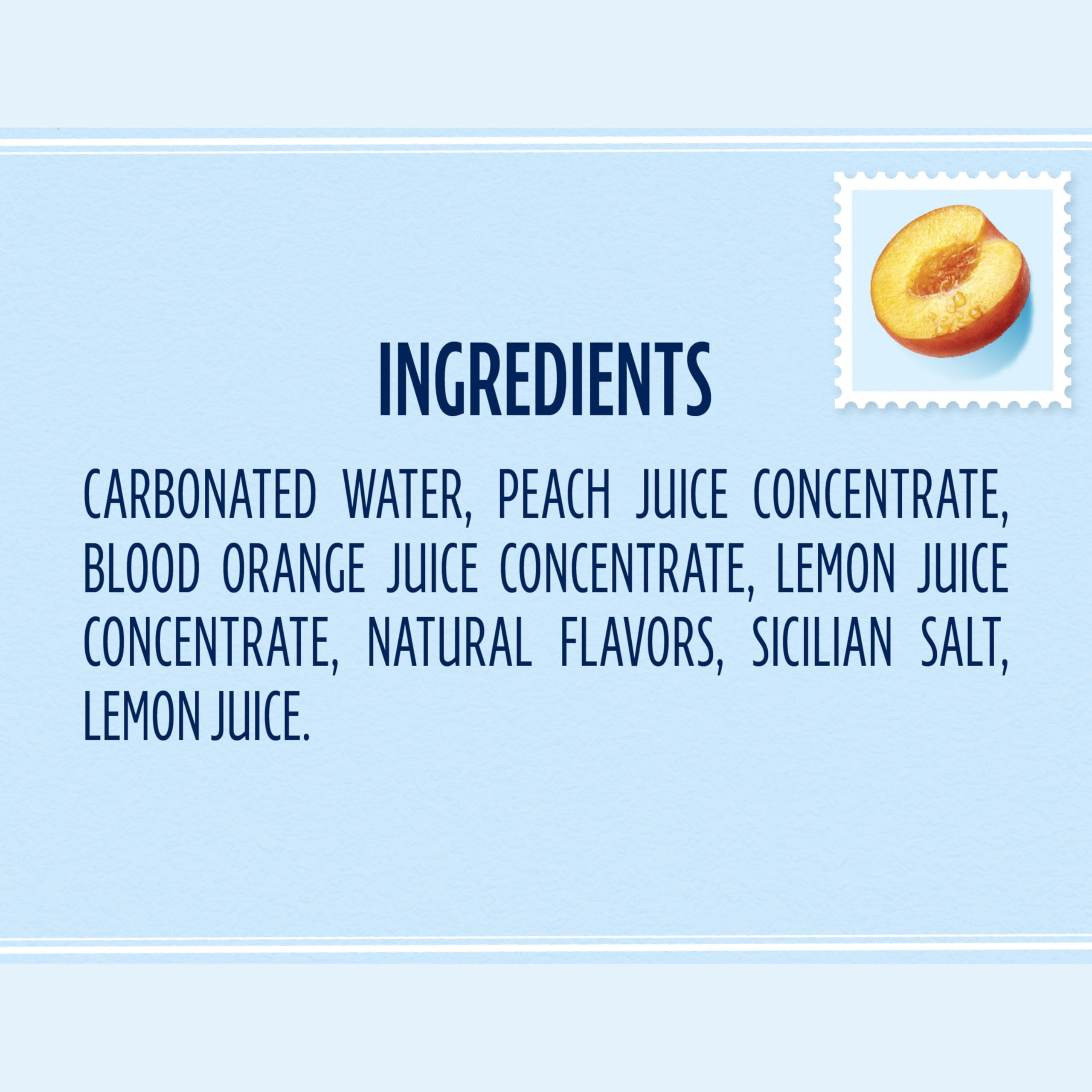 Close-up on San Pellegrino CIAO peach can highlighting low calories.