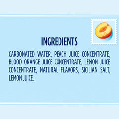 Close-up on San Pellegrino CIAO peach can highlighting low calories.