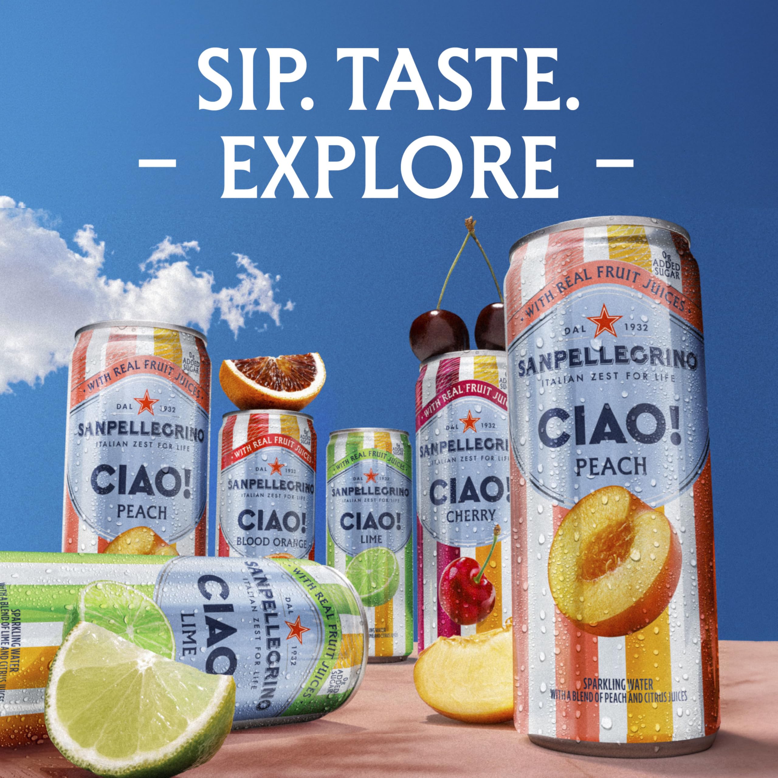 Sip-ready San Pellegrino CIAO peach taste with citrus aroma.
