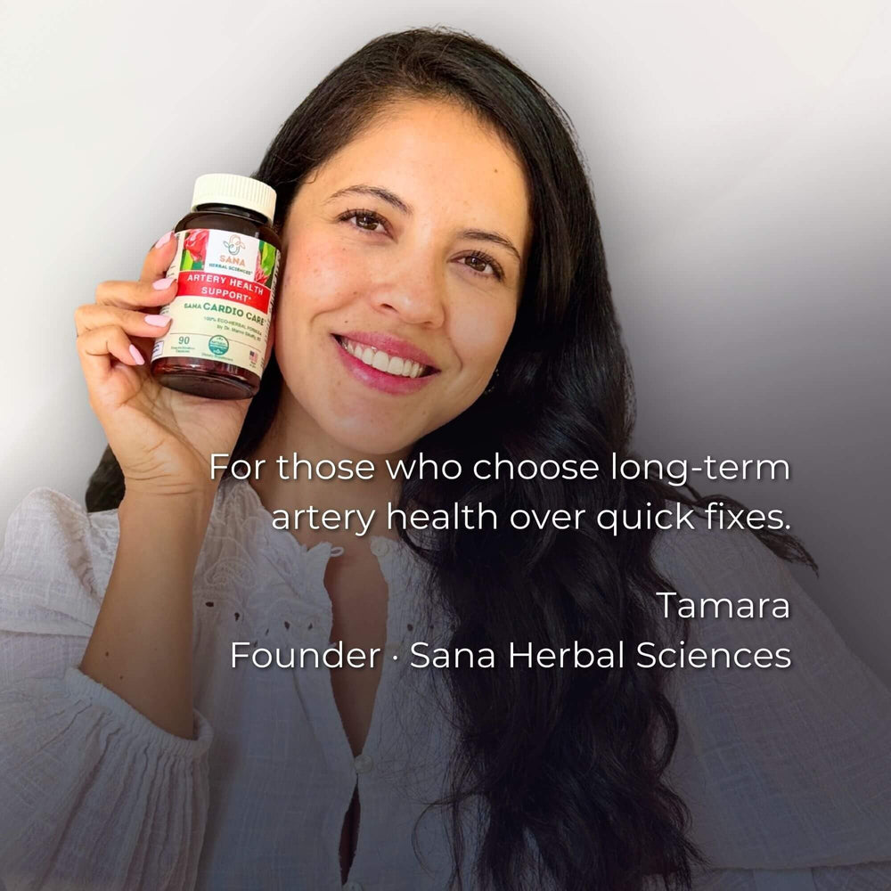 Sana Herbal Sciences Artery Plaque Removal Formula bottle in morning routine setup