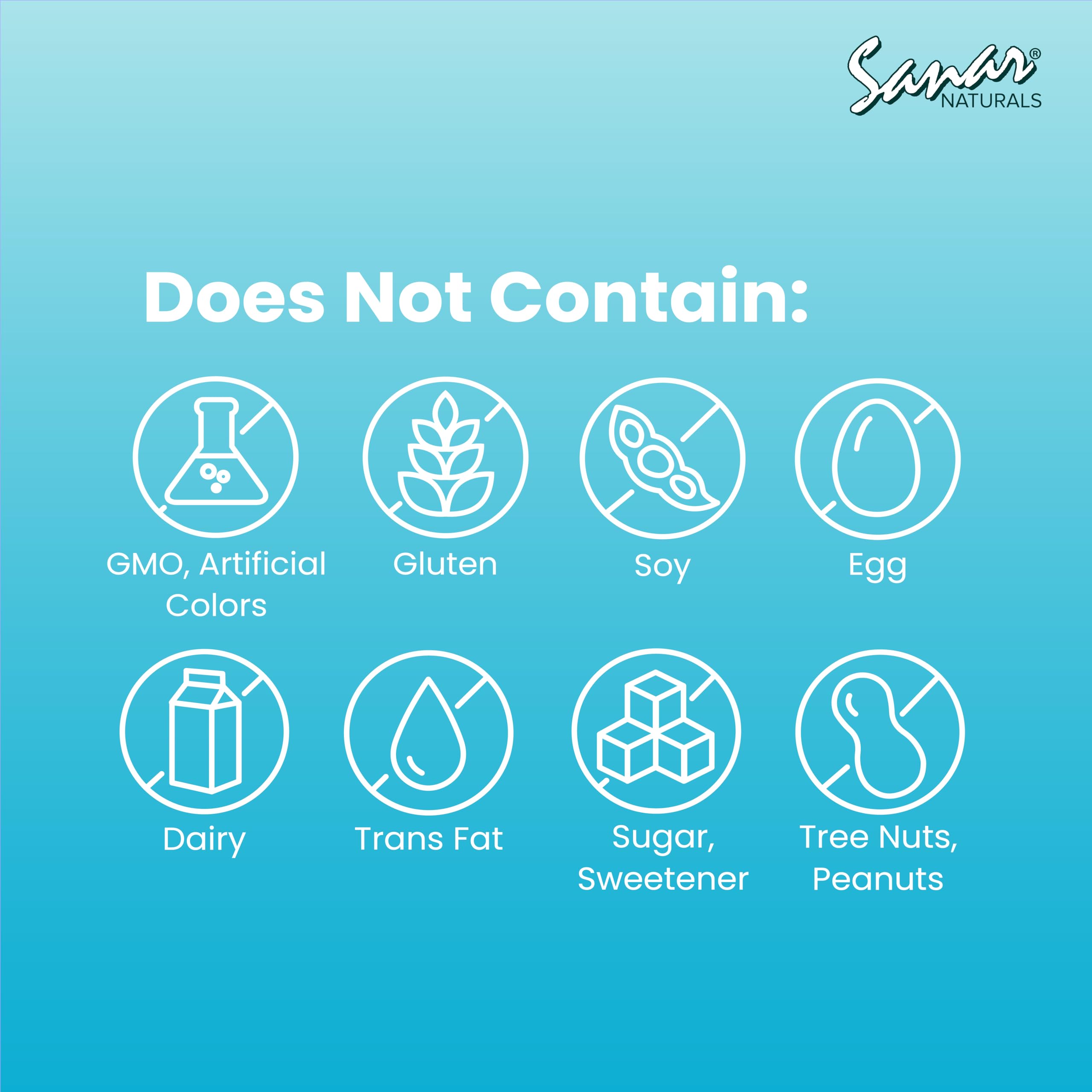 Sanar Naturals bottle label indicates non-GMO and gluten-free