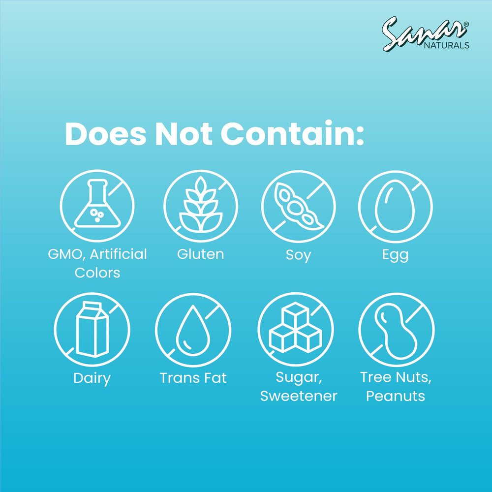 Sanar Naturals bottle label indicates non-GMO and gluten-free