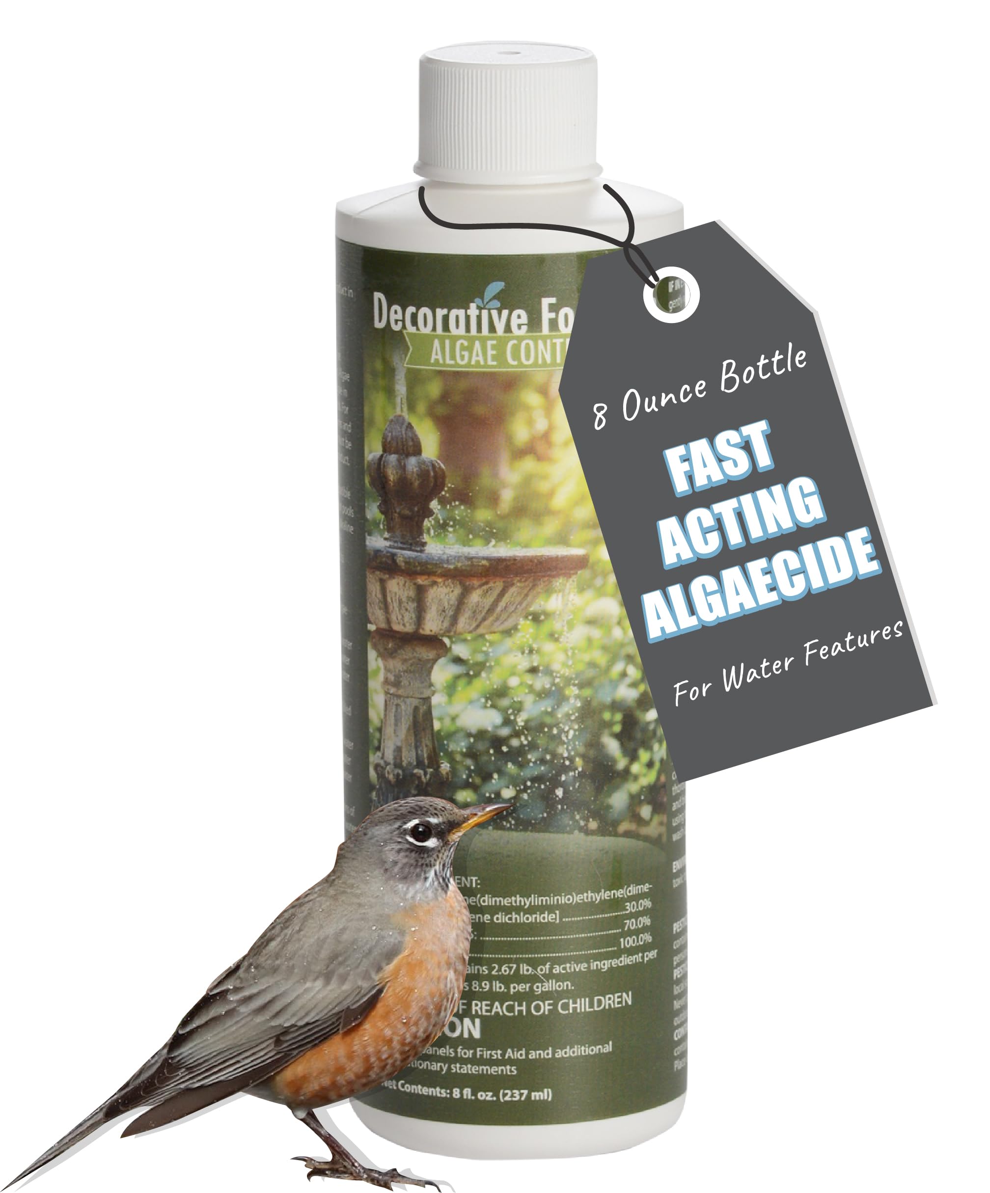 Sanco Fountain Algaecide 8oz bottle for quick algae control in ponds.