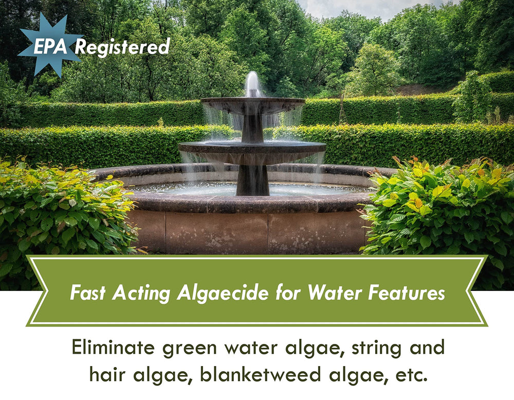 Sanco Fountain Algaecide green-water removal improves pond clarity.