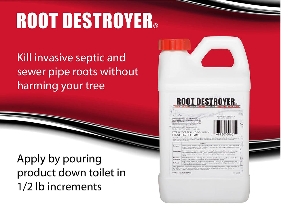 Sanco Root Destroyer dosing in a septic tank using 1/2 lb increments.