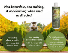 Sanco Fountain Algaecide targets string and hair algae in water features.