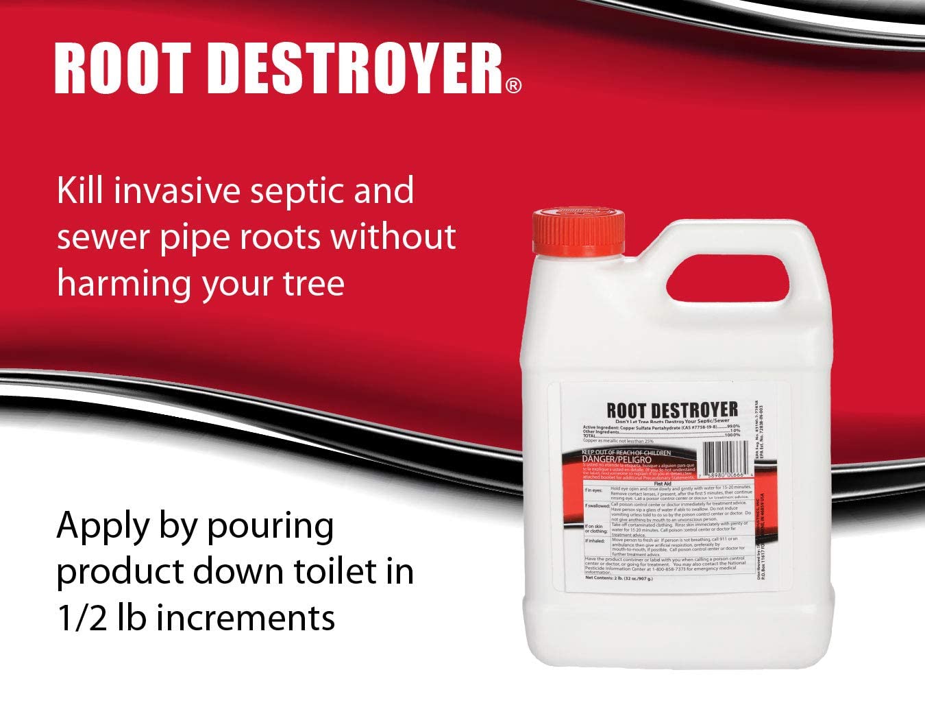 Sanco Root Destroyer being poured into toilet bowl for leach-line dosing