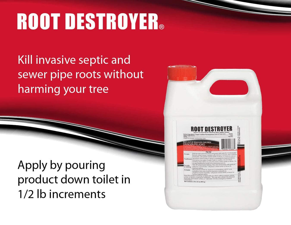 Sanco Root Destroyer being poured into toilet bowl for leach-line dosing