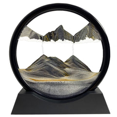 SANDCLE moving sand art in a 7-inch round glass frame, soothing desk decor.