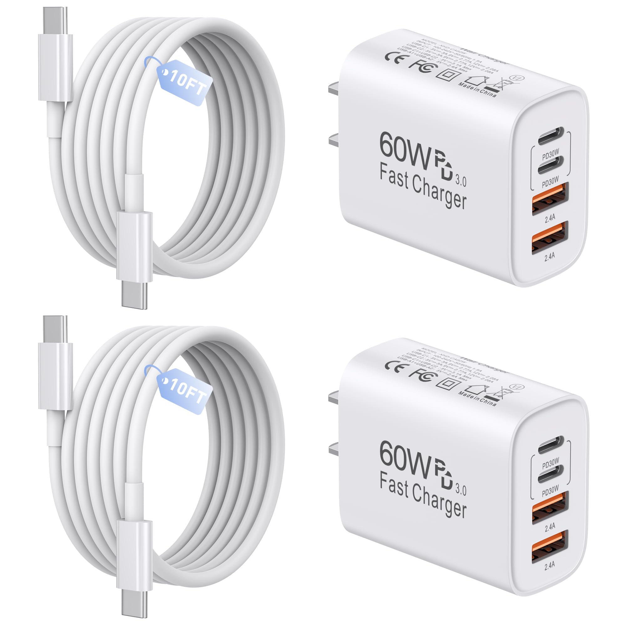 SandFox 60W USB-C charger block front powers multiple devices at once.