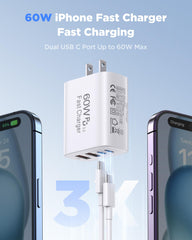 SandFox 60W USB-C charger block with four ports, ideal for home desks.