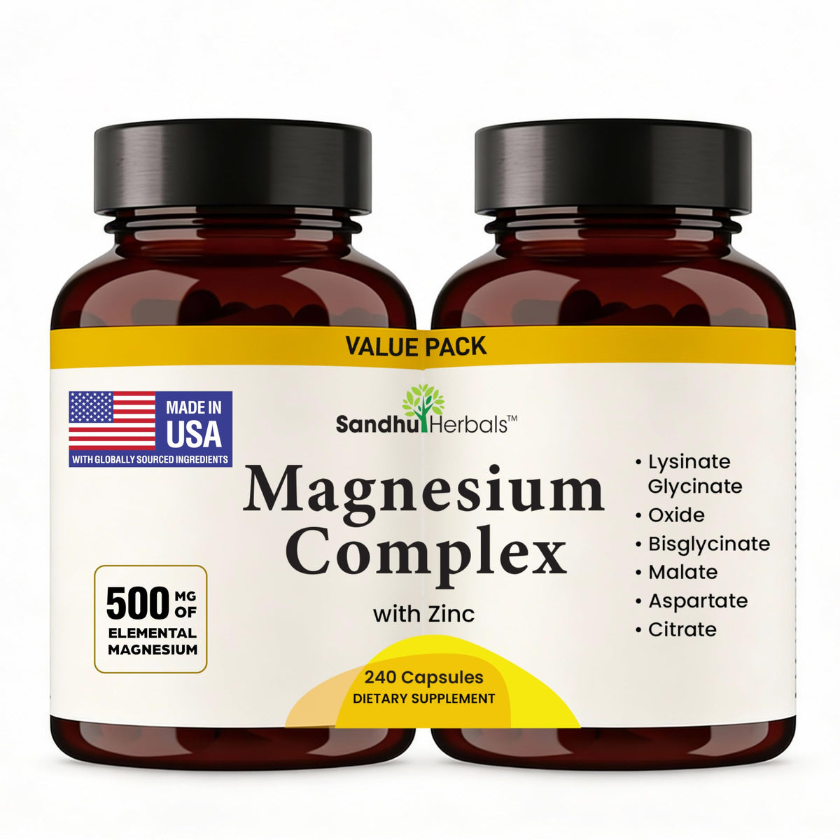 SANDHUHERBALS Complete Magnesium Complex bottle front view for restful sleep support.